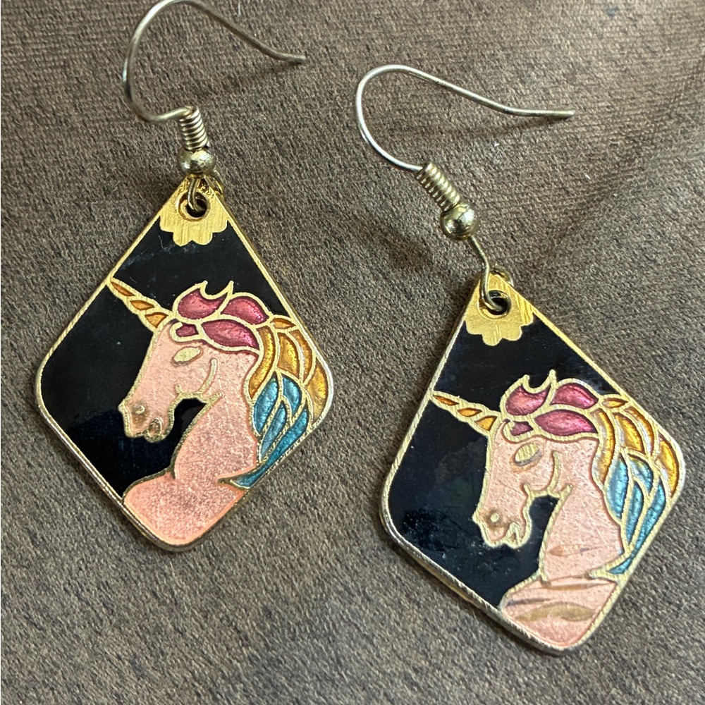 Vintage Cloisonné unicorn earrings